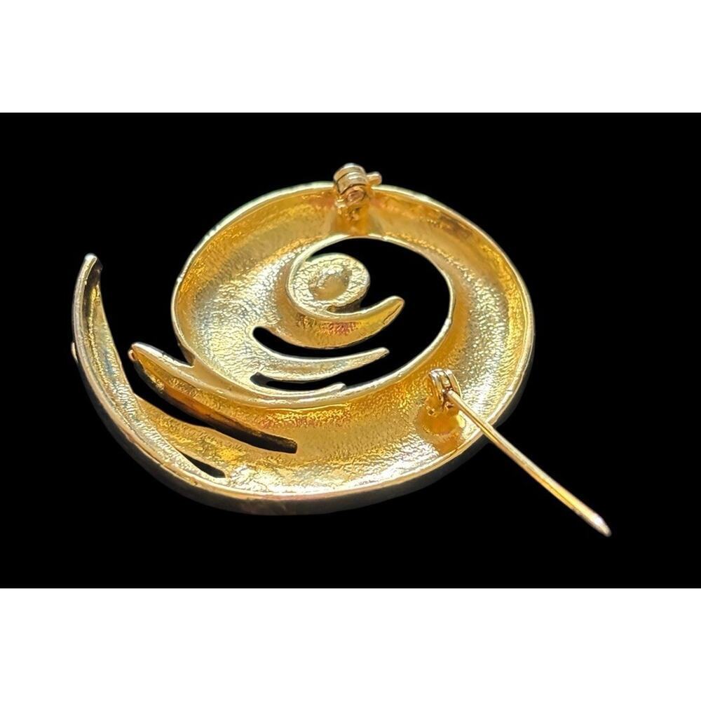 Gold Tone Rhinestone Swirl Brooch Pin Vintage Fashion 1980s Glamorous Statement - Picture 6 of 8